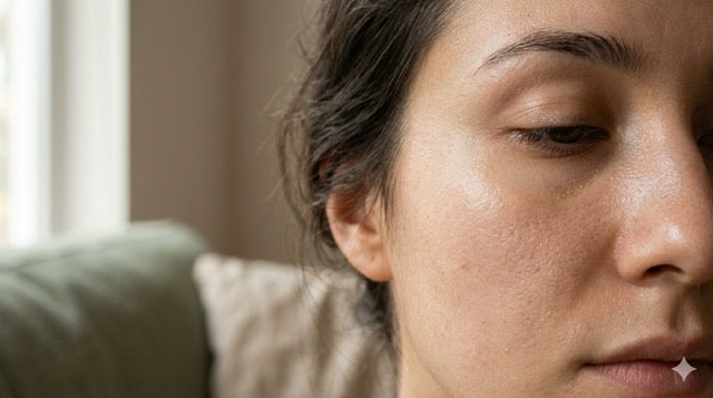 Pori dilatati: dettaglio della pelle del viso con texture naturale e zona T leggermente oleosa — guida Assenza