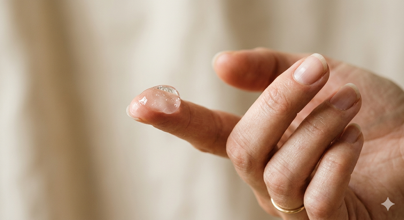 "Gel perfezionatore cutaneo applicato sulla punta del dito"