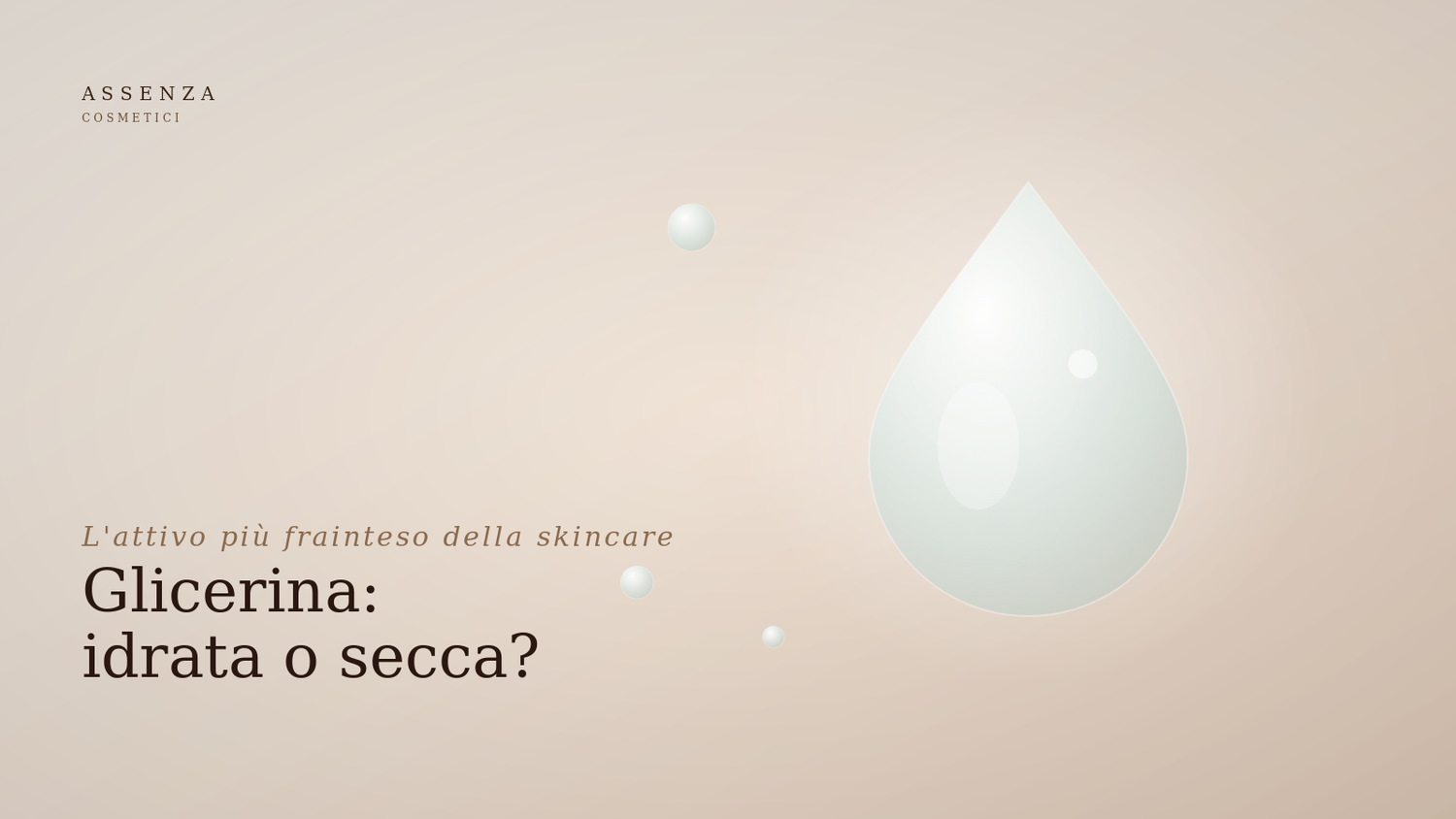 Glicerina nella skincare: idrata o secca la pelle? Illustrazione editoriale Assenza con goccia di glicerina